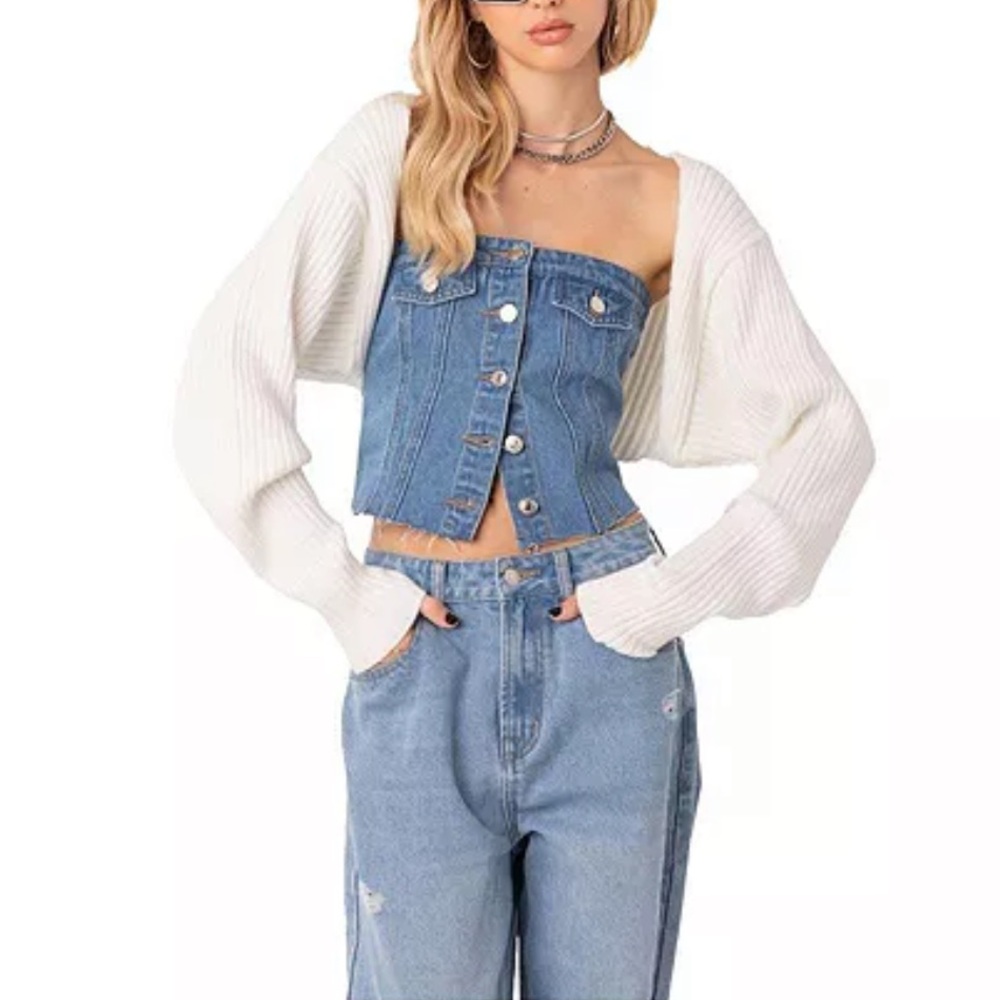 NWT Edikted Anya Cropped Shrug Sweater Top White Cream XS/S Bolero Cardigan Y2K